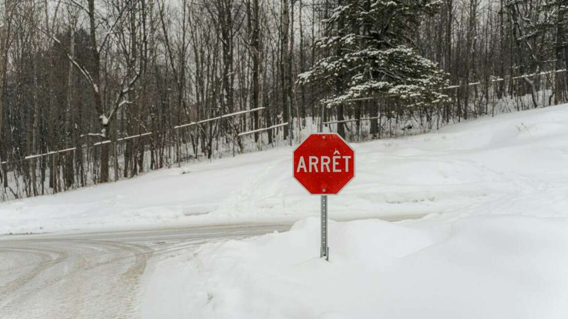 A red stop sign in a snowy landscape
